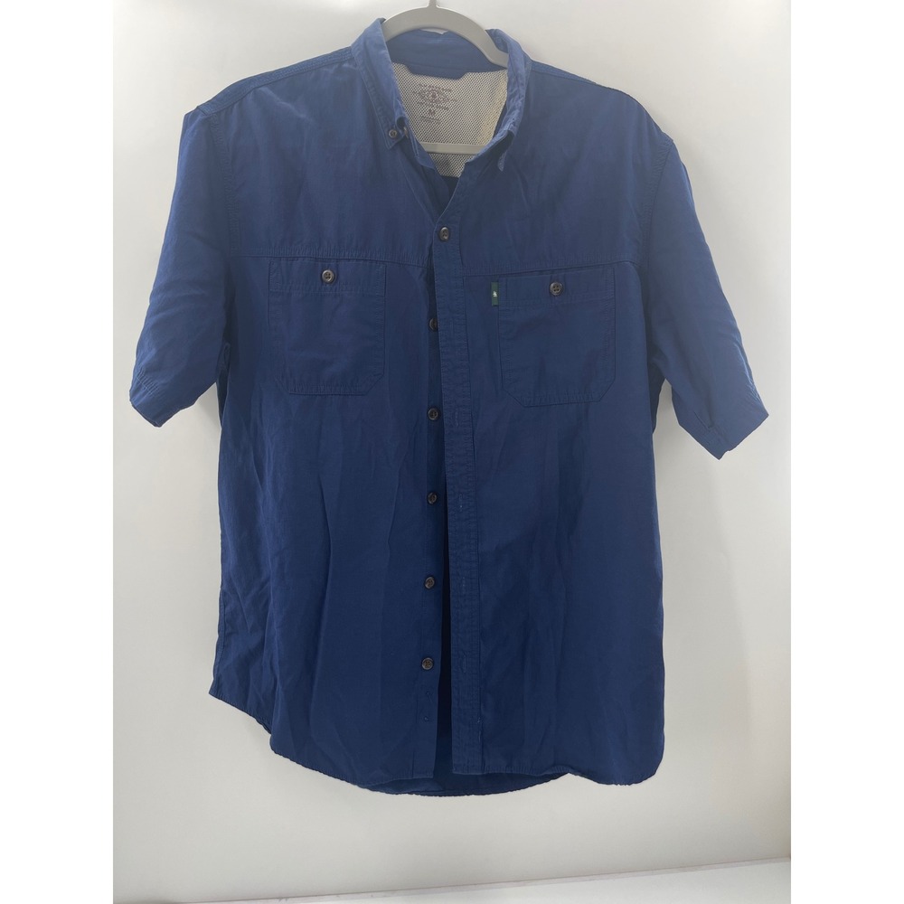 GH Bass Mens Short Sleeve Button Down Shirt Blue Mesh‎ Back Outdoor Medium